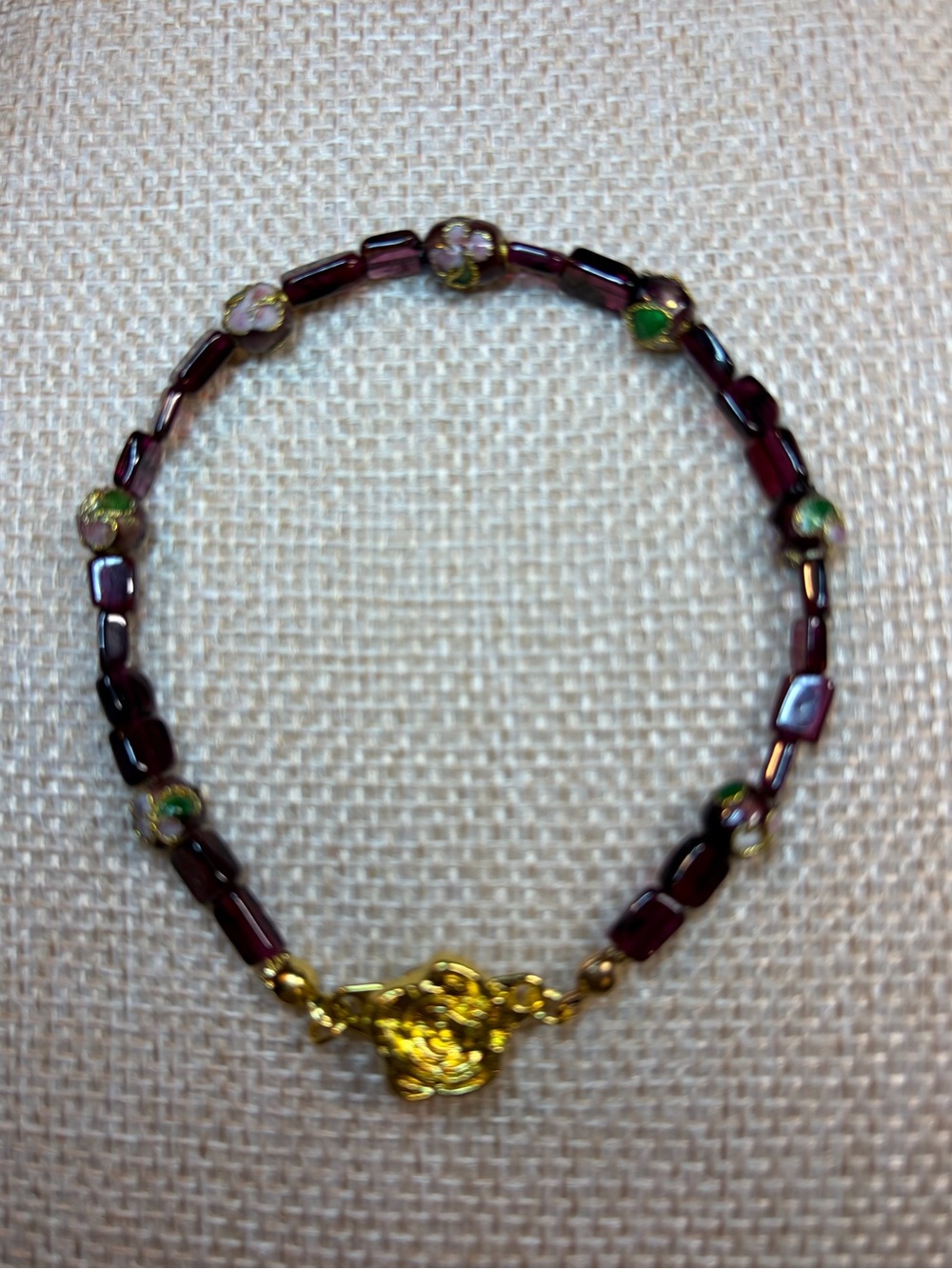 Garnet & Cloisonné Bracelet with Gold Magnetic Clasp - Picture 2 of 7